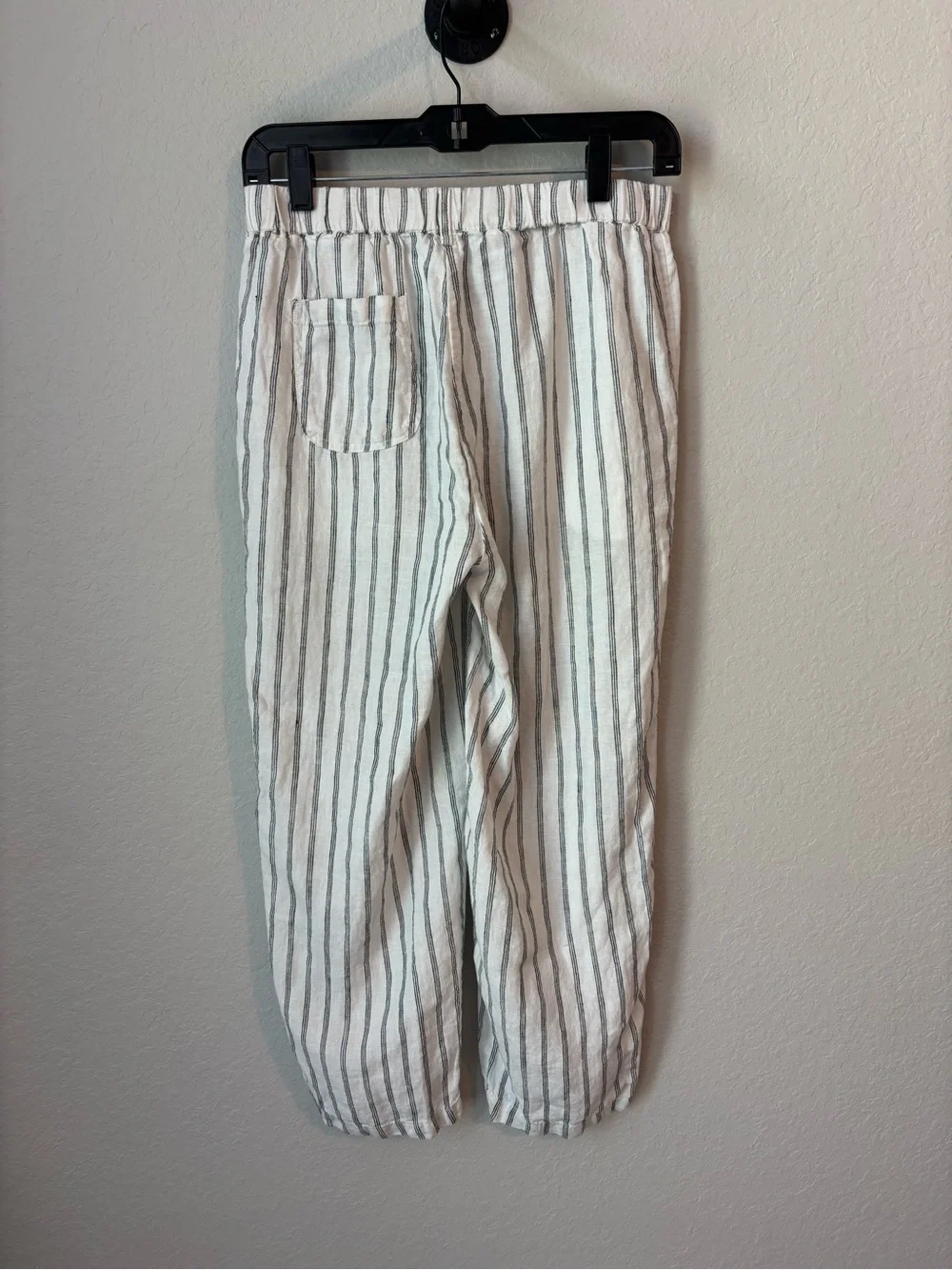 Quince 100% European Linen Pants Oatmeal Black Stripe Size Small